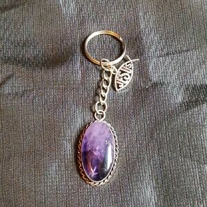 Amethsyt Purple Semi-Precious Gemstone Keychain with Silver Accents